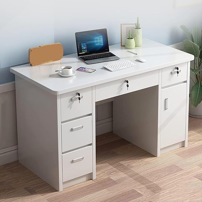 Office Computer Desk 29.5" H with Drawers, Wood Computer Desk Vanity Desk, Wood with Drawers, Workstation Desk for Bedroom Living Room (White,47" L x 20" W x 30" H)