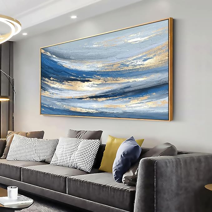 Abstract Wall Art Canvas Paintings Blue Fantasy Modern Large Framed Artwork Decor for Living Room Bedroom Office Painting Home Decor 24"x48"