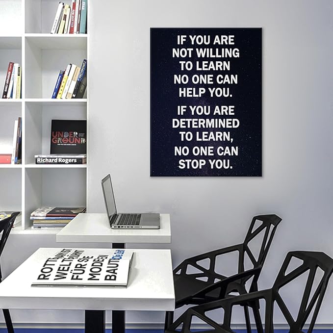 Motivational Canvas Wall Art Home Decor Picture Painting Motivational Quotes Determined to Learn Modern Poster Painting Artwork for Bedroom Kitchen Office Gym Stretched and Framed [24''Hx18''W]