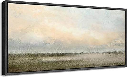 SIGNFORD Extra Large Framed Canvas Soft Sunrise Over Misty Fields Illustrations Modern Art Calm Warm for Living Room, Bedroom, Office - 60"x30"