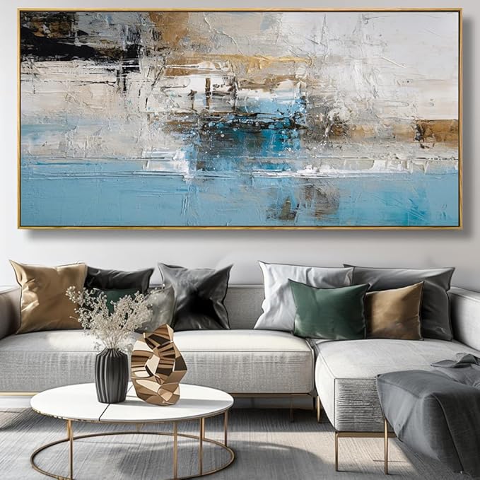 Wall Art Abstract Canvas Painting Blue Fantasy Colorful Wall Decor Modern Artwork for Living Room Bedroom Dining Room Home Office Decor 24"x48" with Framed