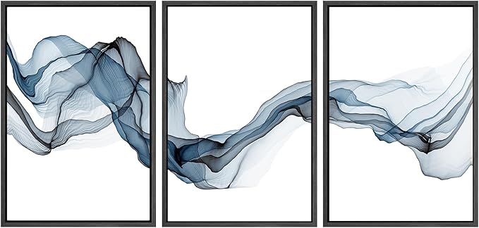 SIGNWIN Framed Canvas Print Wall Art Flowing Blue Smoke Abstract Shapes Digital Art Modern Art Minimalist Relax/Calm Cool for Living Room, Bedroom, Office - 24"x36"x3 Black