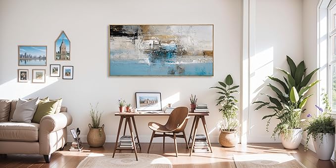Wall Art Abstract Canvas Painting Blue Fantasy Colorful Wall Decor Modern Artwork for Living Room Bedroom Dining Room Home Office Decor 20"x40" with Framed