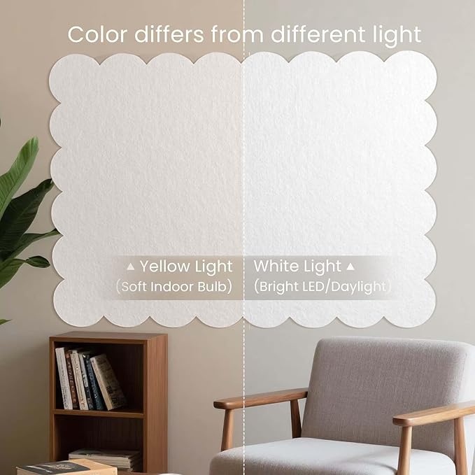 Scalloped Bulletin Board, 48 x 36 Inches Felt Pin Board - Decorative Cork Alternative for Wall, Foldable Picture Self-Adhesive Vision Prayer Board with 20 Pushpins - White