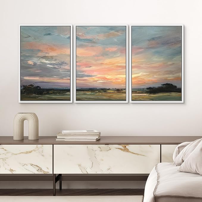 SIGNWIN Framed Canvas Print Wall Art Set Sunset Horizon Sky Landscape Photography Modern Art Landscape Relax/Calm for Living Room, Bedroom, Office - 16"x24"x3 WHITE