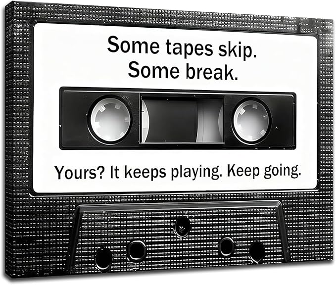 PSYYSP Cassette Tape inspirational Canvas Wall Art Motivational Poster for Office Classroom Fitness Office Decor Positive Quotes Picture Print for Men Women Growth Mindset Ready to Hang [18''Wx24''H]