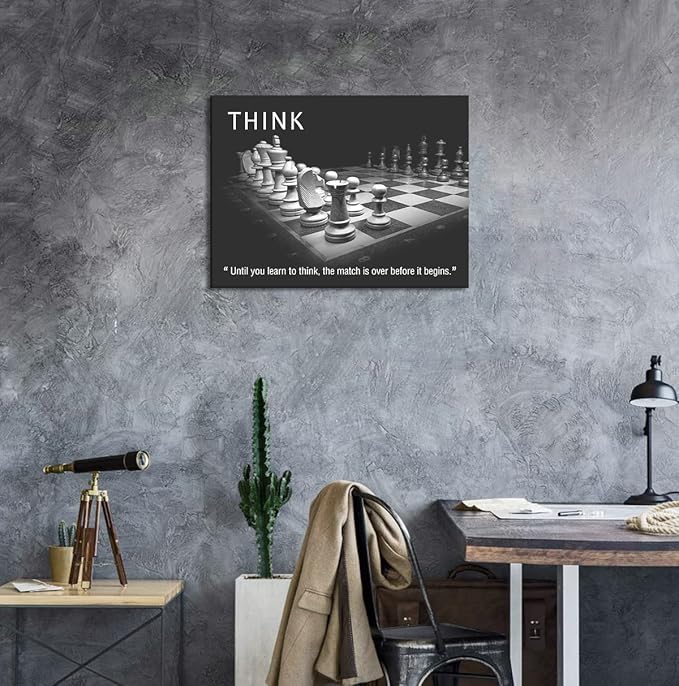 Inspirational Framed Office Art Canvas Paintings Until You Learn to Think,The Match Is Over Before It Begins Positive Quotes Wall Art Black and White Posters Framed Ready to Hang-24 inch x 18 inch