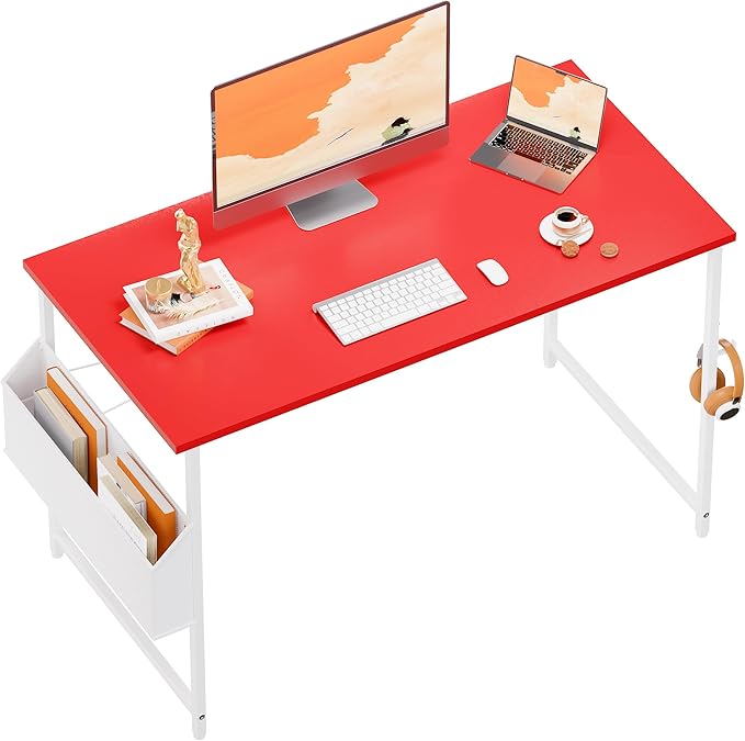 Pamray 47 Inch Computer Desk for Small Spaces with Storage Bag, Home Office Work Desk with Headphone Hook, Small Office Desk Study Writing Table