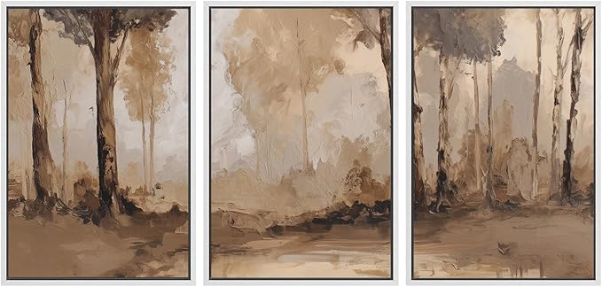 SIGNWIN Framed Canvas Print Wall Art Set Warm Neutral Woodland Trees Abstract Illustrations Modern Art Decorative Nordic Abstract for Living Room, Bedroom, Office - 16"x24"x3 White