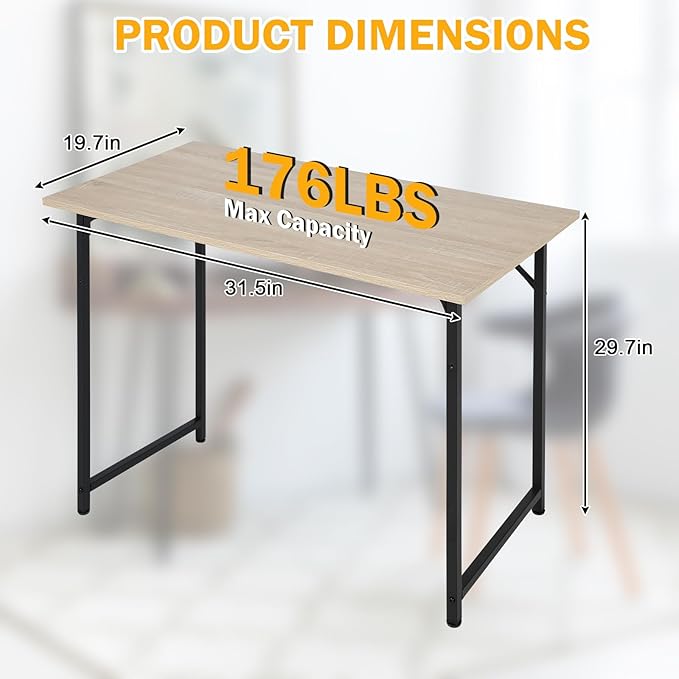 32 Inch Small Computer Desk, Metal-Framed Home Office Desk, Modern Study Table for Home Office Study and Writing,Nature
