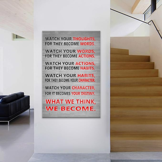 Inspirational Poster Wall Art Motivational Watch Your Thoughts Entrepreneur Quotes Print on Canvas Picture Painting for Modern Home Living Room Workplace Wall Decor Artwork Ready to Hang [24''Wx36''H]