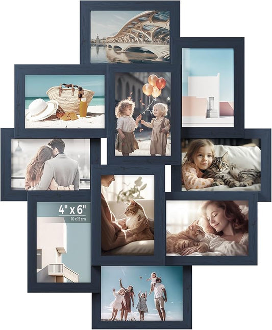 SONGMICS 4x6 Collage Picture Frames, 10-Pack Photo Collage Frame for Wall Decor, Glass Front, Assembly Required, Navy Blue URPF020Q01