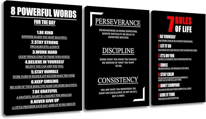 Motivational Canvas Wall Art 3 Inspirational Entrepreneur Quotes Picture Painting Positive Affirmations Framed Print Poster for Living Room Office Bedroom Gym Wall Decor Ready to Hang [36''Wx16''H]