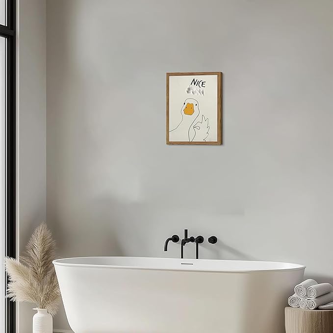 Framed Funny Duck Bathroom Wall Art, Humorous Canvas Wall Decor Painting, Minimalist Farmhouse Cute Goose Animal Print Posters Pictures for Bathroom Restroom 12x16 Inch
