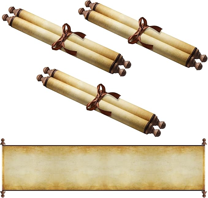 3 PCS Blank Scrolls Paper with Wood Rods, for Naughty or Nice List, Writing, Wedding Vows, Invitation, Love Letter, Cosplay Prop, Renaissance, 7.1 x 31.5 inches (style 2)
