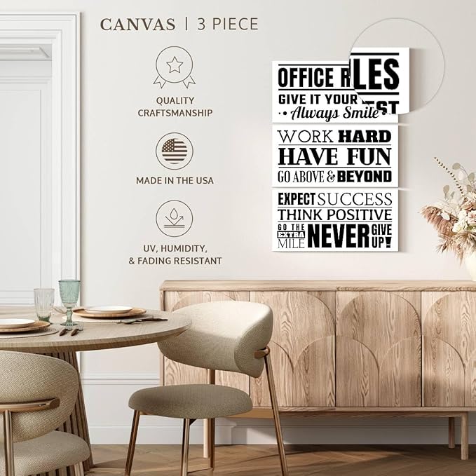Elephant Stock - Fun Office Rules Wall Art - Vertical Multi Panel Canvas - 3 Piece Living Room Wall Decor - Digital Art Inspirational And Typography Multi Piece Wall Art - White And Black Decor - 48" x 74"