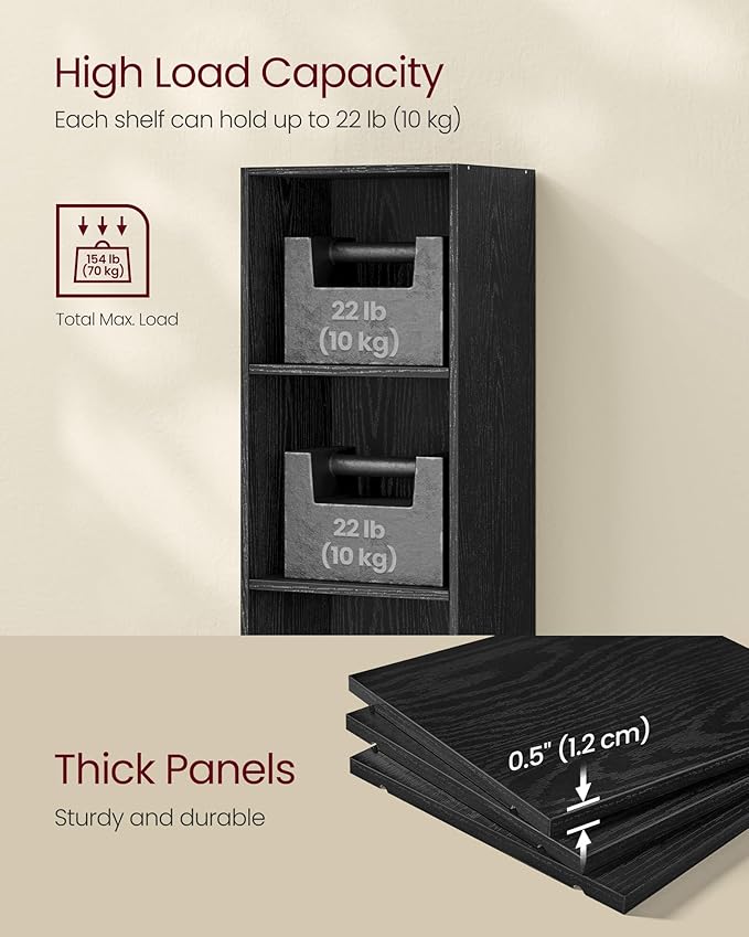 VASAGLE Custos Collection - Bookshelf, 6-Tier Bookcase, Book Shelf, Open Storage Shelf, 9.4 x 11.9 x 63.3 Inches, for Living Room, Home Office, Dinning Room, Ebony Black ULBC411B01