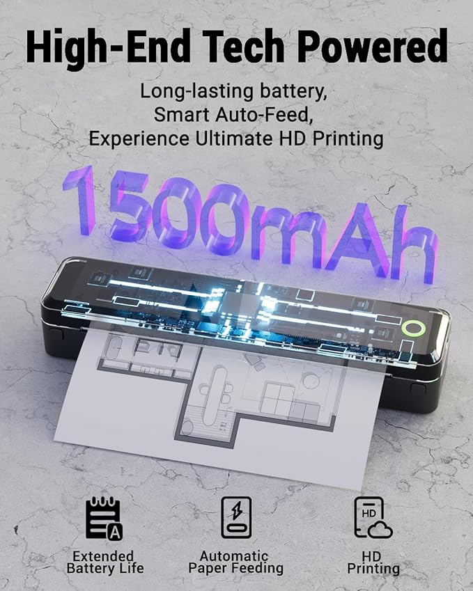 Labeer Portable Wireless Thermal Heat Small Printer 8.5 x 11 Inch Letter A4 Support, Inkless Simple Tiny Mobile Bluetooth Printer for Phone Laptop Travel Home Office (Black)