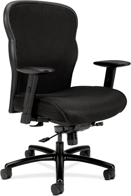 HON Wave Big and Tall Office Chair with Adjustable Arms, 450 lbs Capacity, Ergonomic, Breathable Mesh Desk Chair with Wheels, 360° Swivel, Heavy Duty Tilt Recline, Black