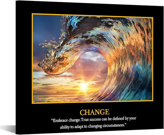 KREATIVE ARTS Motivational Self Positive Office Quotes Inspirational Success Teamwork Posters Canvas Prints Amazing Ocean Wave Pictures Sunset on Sea Landscape Wall Art 20x24