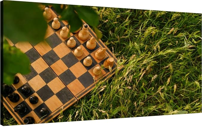 Canvas Wall Art for Living Room Bedroom A time worn worn chessboard pieces International Chess Day Big Large Wall Art Decor Framed Painting Wall Pictures Prints Artwork Office