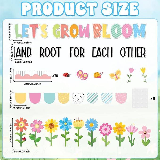 ZOIIWA Spring Bulletin Board Decorations Spring Bloom Flower Classroom Bulletin Board Borders Colorful Floral Butterfly Cutouts for Back to School Birthday Party Supplies School Home Office Wall Decor