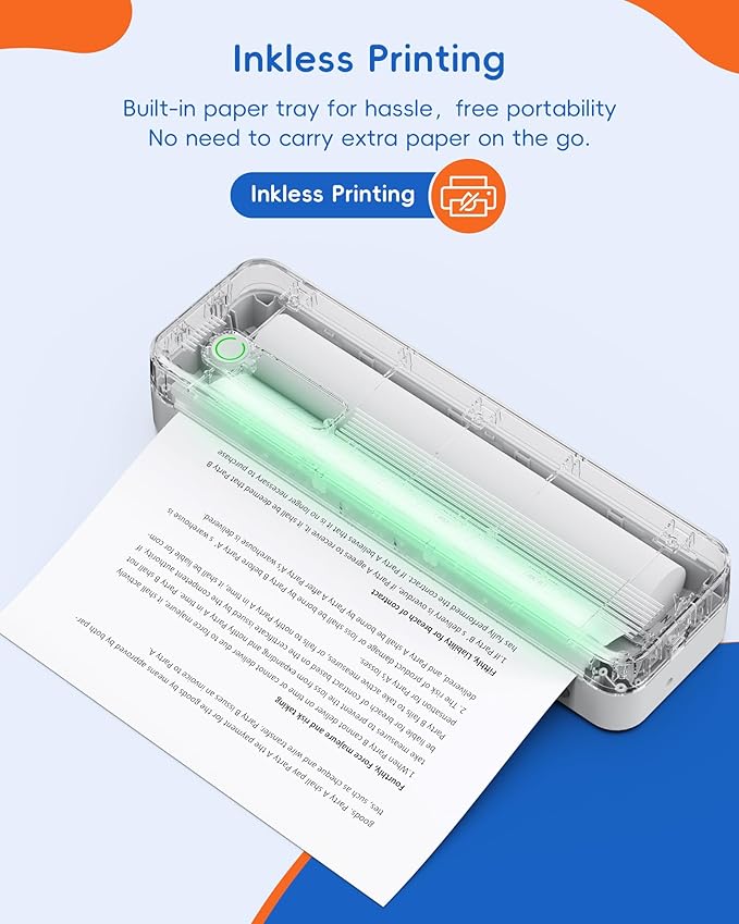 A41 Bluetooth Thermal Printer, Portable Inkless Printer for Travel Supports 8.5 x 11 Inch Paper, Small Mobile Printing Device Ideal for Office, School, Home