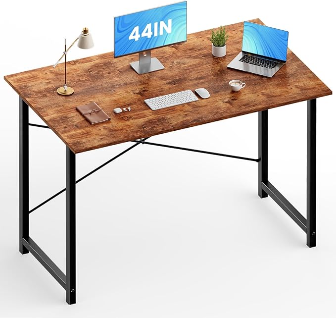 OLIXIS 44 Inch Home Office Desk, Small Computer Work Table with X-Shaped Reinforcement, Home Simple Modern Writing Study Table, Rustic Brown