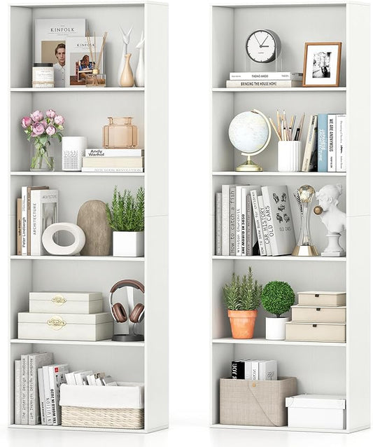 Giantex 5-Tier Bookshelves Set of 2, Freestanding Bookcase with 5 Open Shelf, Modern Display Shelf, Storage Organizer for Living Room Bedroom Home Office