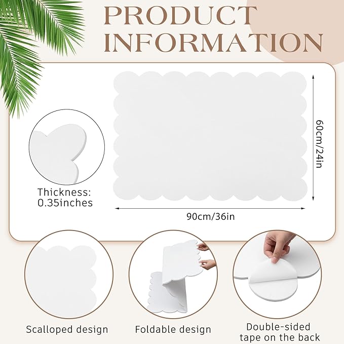 Scalloped Felt Bulletin Board Foldable Pin Cork Board Alternative for Wall Foldable Picture Vision Self Adhesive Bulletin Decorative (White,36 * 24 Inch)