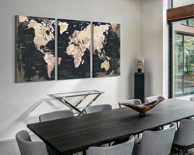 GIFTTWART Office Wall Decor World Map Wall Art Living Room Black And White Pictures Artwork for Walls Vintage Wall Decorations Bedroom Dining Room Art