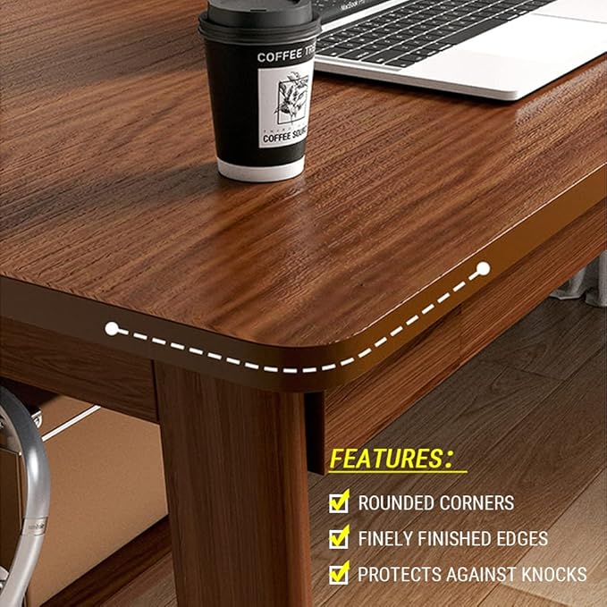 Mid-Century Long Desk Table - 71" Simple Modern Extra Long 2-Person Wood Computer Workstation for Home Office Work in Walnut, 71" W x 20" D