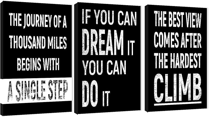 3 Piece Inspirational Wall Art, Black Background Sayings Picture, Quotes Motivational Canvas Prints for Gym Wall Decor, Triptych Entrepreneur Painting Framed Artwork for School Decor (36"Wx24" H)