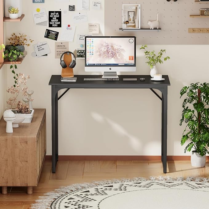 39.4" Inch Computer Desk, Home Office Desk, Modern Work Desk, Writing Desk for Small Space, Simple Desk, PC Table, Gaming Desk, Space-Saving Workstation, Black