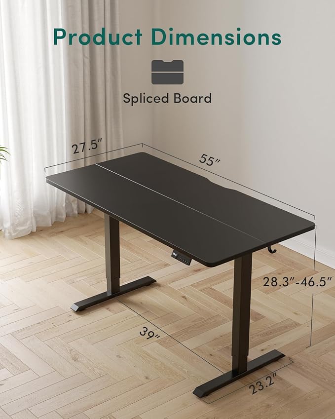 CubiCubi 55 x 28 Large Standing Desk, Height Adjustable Electric Computer Desk, 28" Deep Desktop, Sit Stand up Home Office Workstations with 4 Preset Heights, Black