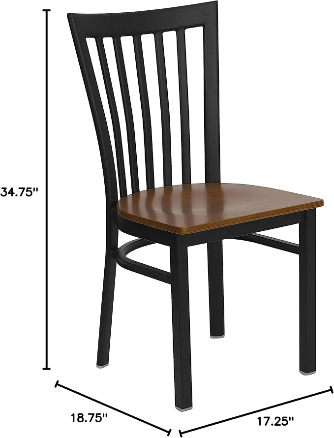 Flash Furniture 2 Pack HERCULES Series Black School House Back Metal Restaurant Chair - Cherry Wood Seat