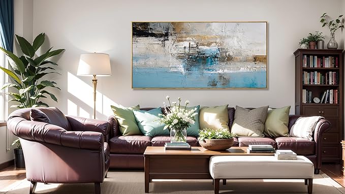Wall Art Abstract Canvas Painting Blue Fantasy Colorful Wall Decor Modern Artwork for Living Room Bedroom Dining Room Home Office Decor 20"x40" with Framed
