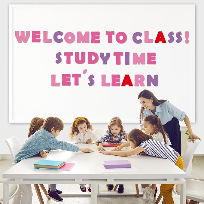 Qyeahkj 260 PCS Valentine's Day Pink Bulletin Board Letters Punctuation Cutout Valentines Alphabet Chalkboard Decoration Classroom Letters Poster Wall Bulletin Board Display Home School Decor Supplies