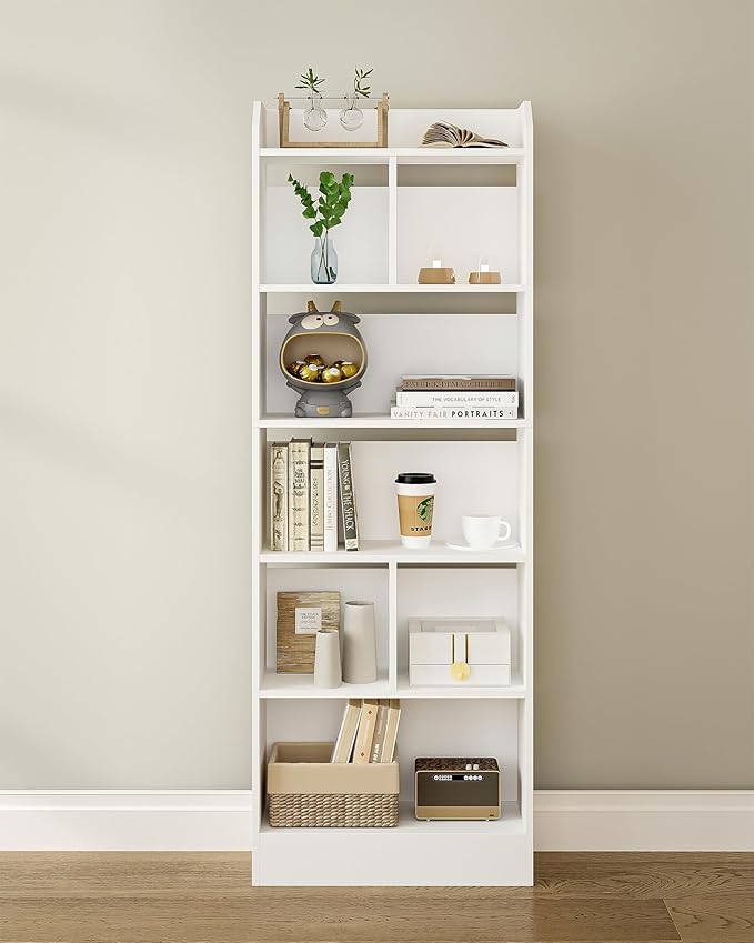 Bookshelf, Bookcase with Storage, 6-Tier Open Tall Bookshelves, Floor Display Shelves, for Living Room, Home Office, Bedroom, Modern Style, White BC11103X