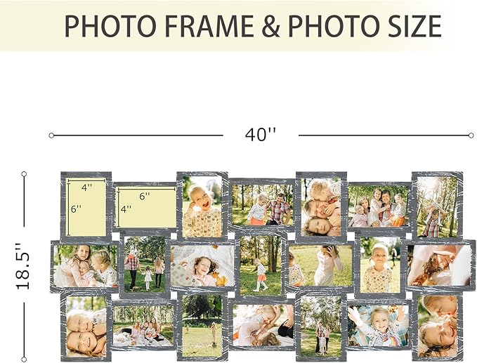 HELLO LAURA Large Picture Frames 21 Opening Frame for Wall - 4x6 Photo Frame Multiple Photos Elegant Family Picture Frames Collage Wall Decor - Grey