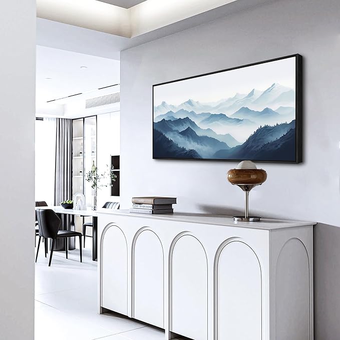 Wapluam Black Framed Canvas Wall Art For Living Room Large Wall Decor For Office Bedroom Decoration Art Black And White Grey Mountain Scenery Wall Painting View Wall Picture Hotel Room Home Artwork