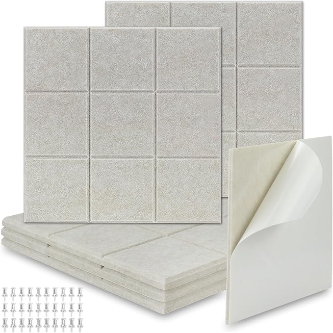 BXI Felt Bulletin Board - 12 X 12 X 3/8 Inches 6 Pcs Self-Adhesive Poster Cork Board with 30 Push Pins, Thick Pin Tiles Display Vision Board, Photo Picture Panels for Home Office Classroom Walls