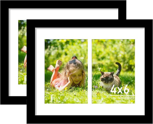 VIOLABBEY 8x10 Collage Picture Frames 2Pack, Fit 4x6 Double Photos with Mat or One 8X10 Pictures without Mat for Wall or Tabletop, Picture Frames Collage Wall Decor ,4x6 Picture Frame Collage with Stand Black