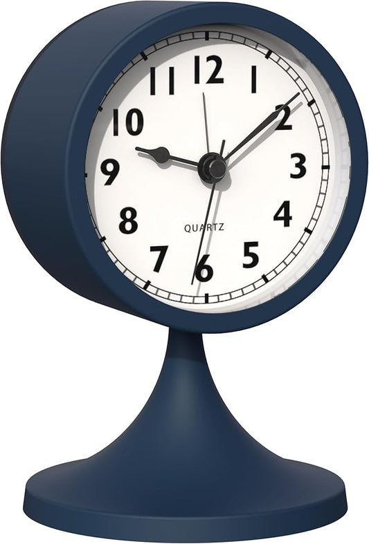 AYRELY® 3" Cute Analog Alarm Clock,Small Retro Table Clock Battery Operated,Slient Metal Desk Clock with Light for Living Room Decor,Bedroom,Bedside,Shelf (Navy Blue)