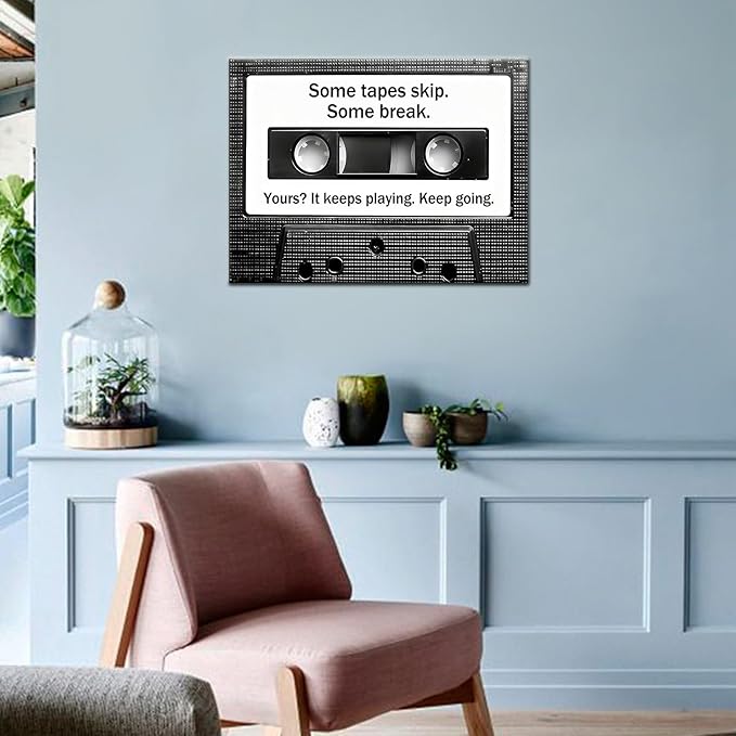 PSYYSP Cassette Tape inspirational Canvas Wall Art Motivational Poster for Office Classroom Fitness Office Decor Positive Quotes Picture Print for Men Women Growth Mindset Ready to Hang [18''Wx24''H]