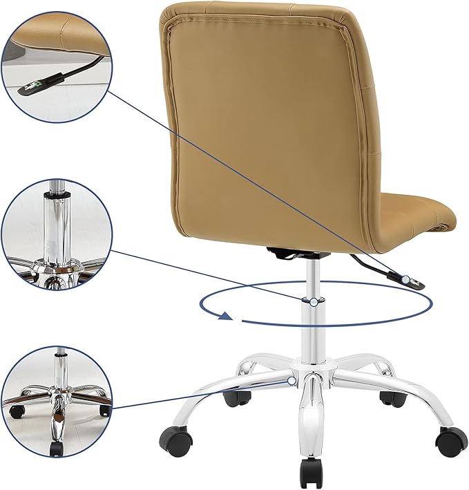Modway Prim Ribbed Armless Mid Back Swivel Conference Office Chair In Tan