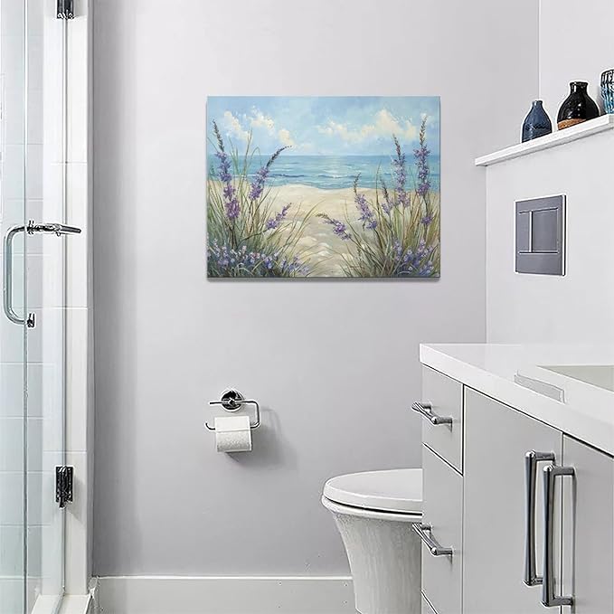 Luxvio Beach Ocean Wall Art Coastal Pictures Wall Decor Watercolor Seaside Canvas Painting Beach Artwork for Bathroom Living Room Bedroom Kitchen Office 16 x 12 inch