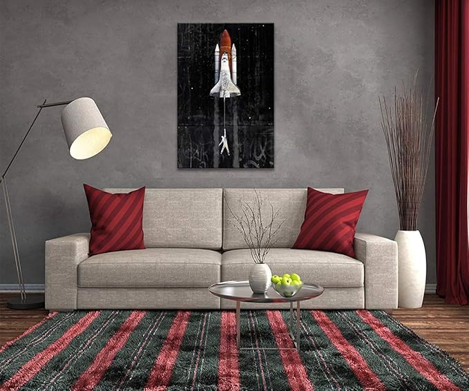 Yatsen Bridge Lift Off Canvas Wall Art, Banksy Style Poster Art Print, Modern House Pop Wall Decor Black&White Color Artwork Stretched and Framed Ready to Hang - 24x36 inches