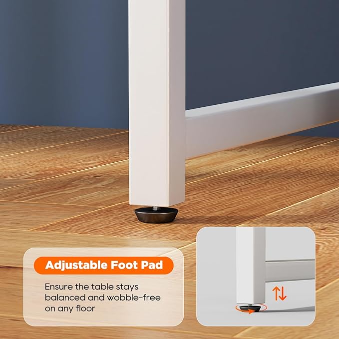 PayLessHere | 63 Inch Computer Desk | White | Office Desk with Metal Frame, Adjustable Feet | Water-Resistant, Scratchproof Surface | Sturdy Writing Table for Home Office or Study | Pack of 1