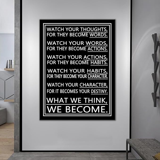 Motivational Wall Decor Watch Your Thoughts Inspirational Office Wall Art Discipline Poster Print Artwork Picture Painting for Modern Home Living Room School Gym Stretched and Framed [30''Wx 40''H]